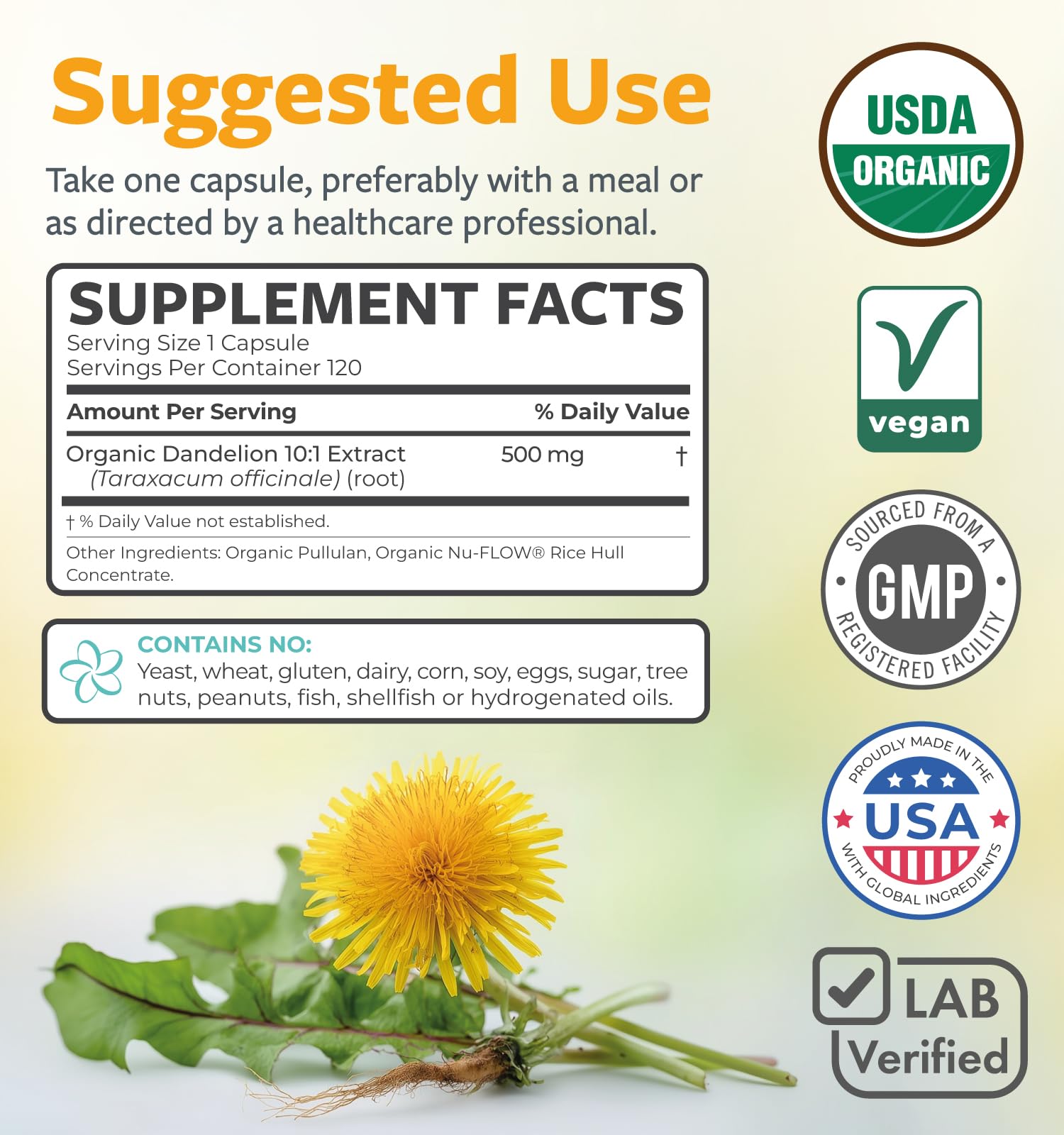 4-month supply of dandelion root capsules