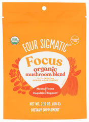Four Sigmatic Focus Blend bottle with label describing 7 adaptogens