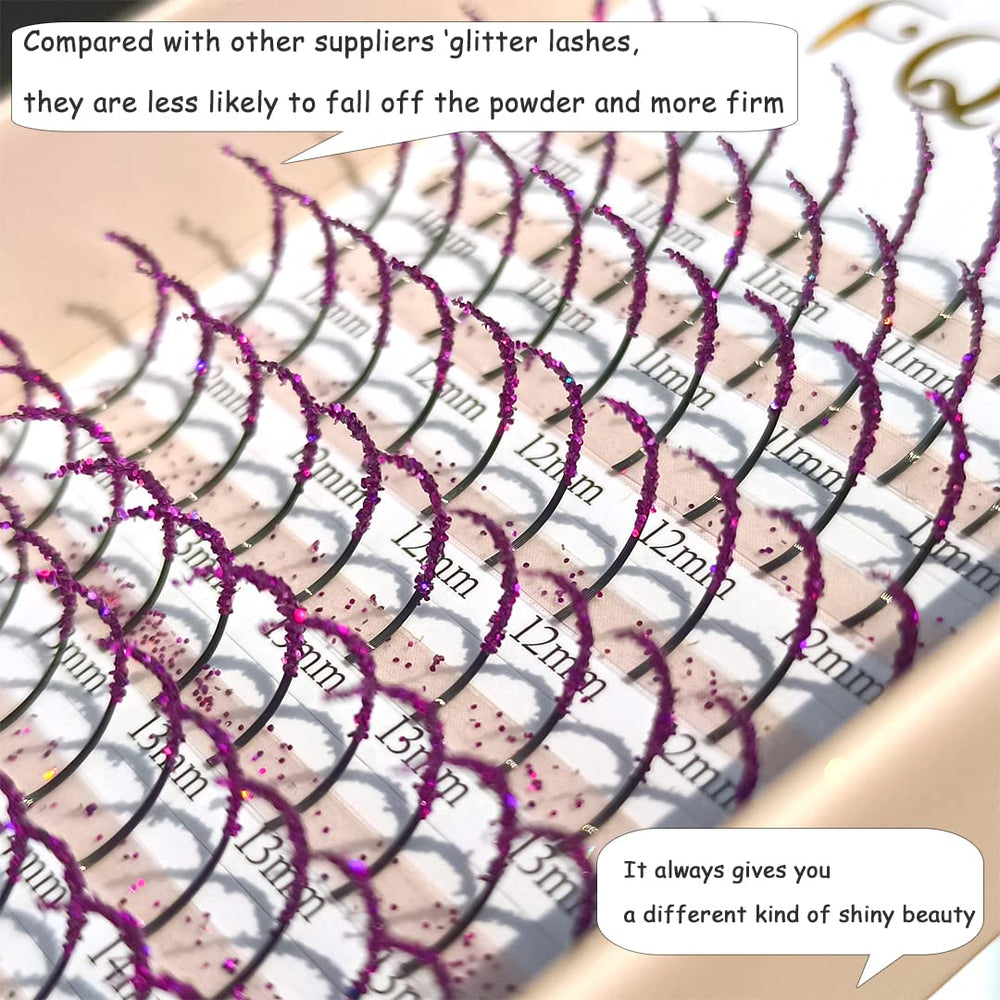 FQNing purple glitter lashes in D curl for dramatic eye definition