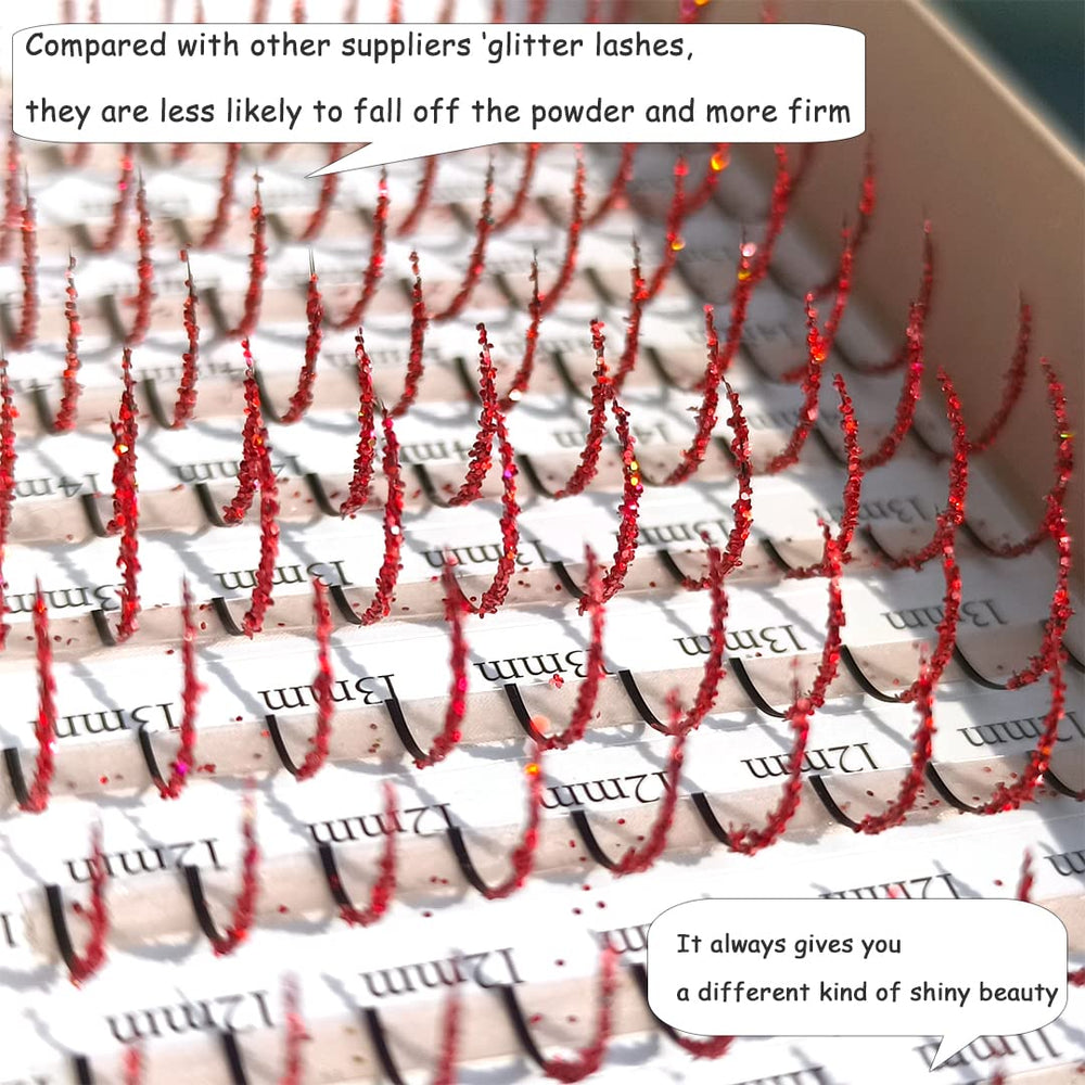 Red glitter lash spikes in 11-16mm, ideal for stage sparkle