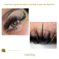 FQNing glitter spike lashes packaged on a paper card for easy sharing.