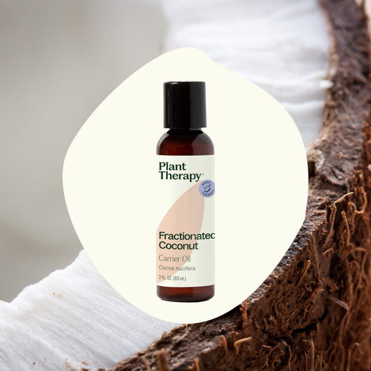 Close-up of the label on fractionated coconut oil bottle