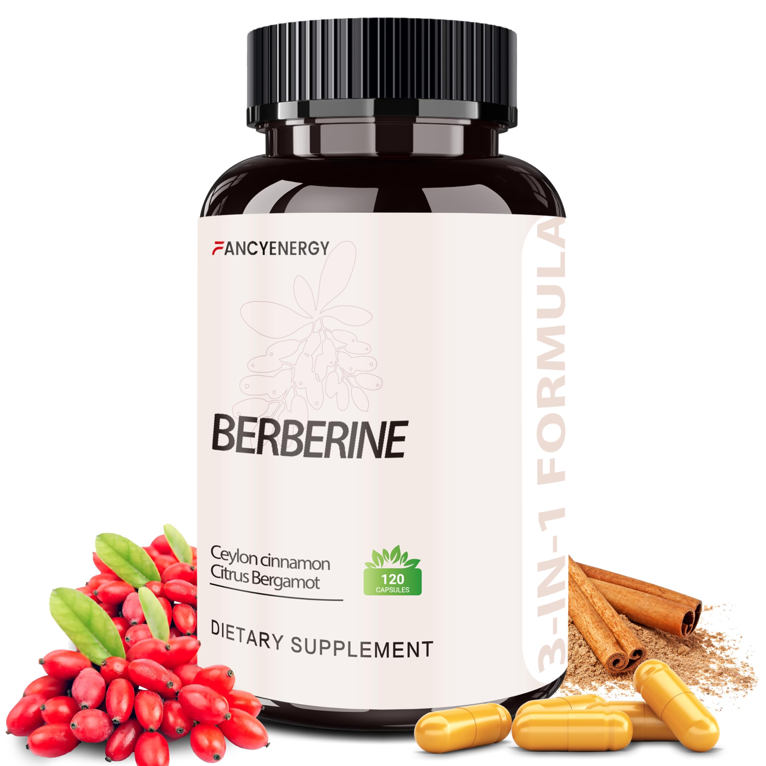 FraFr.gancia Berberine HCl bottle with Cinnamon and Citrus Bergamot label