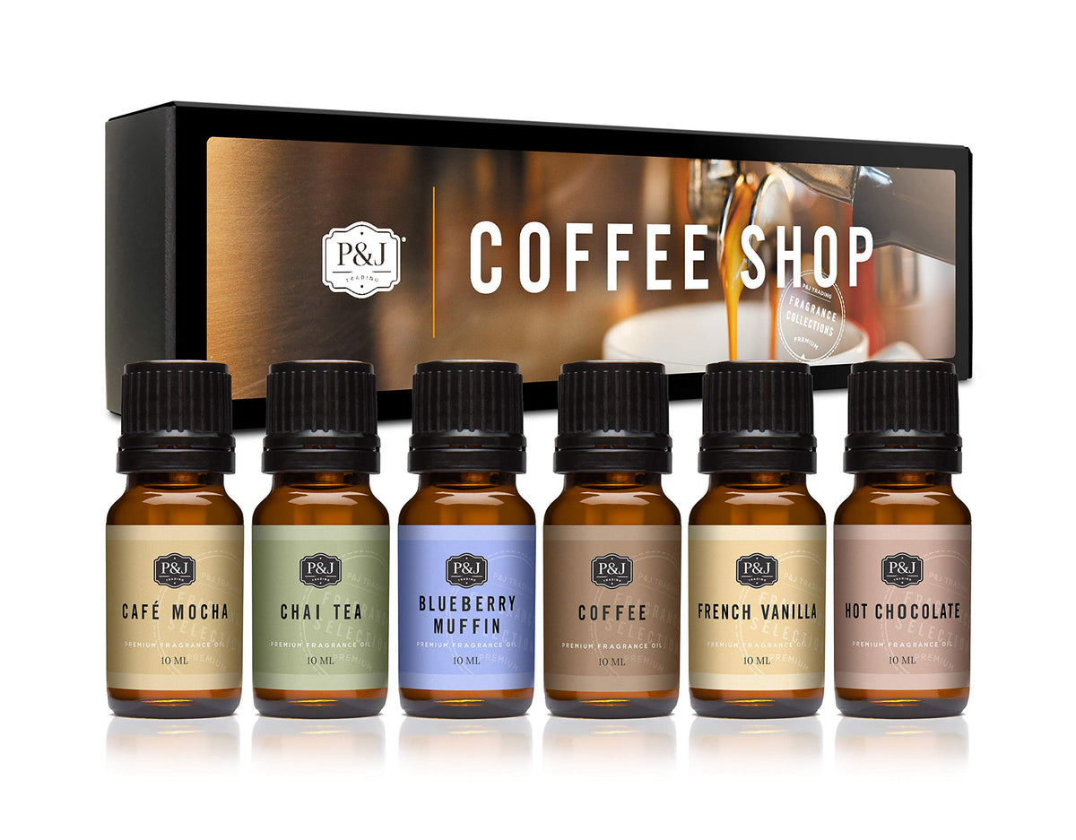 P&J Trading Coffee Shop Set fragrance oil bottles arranged together