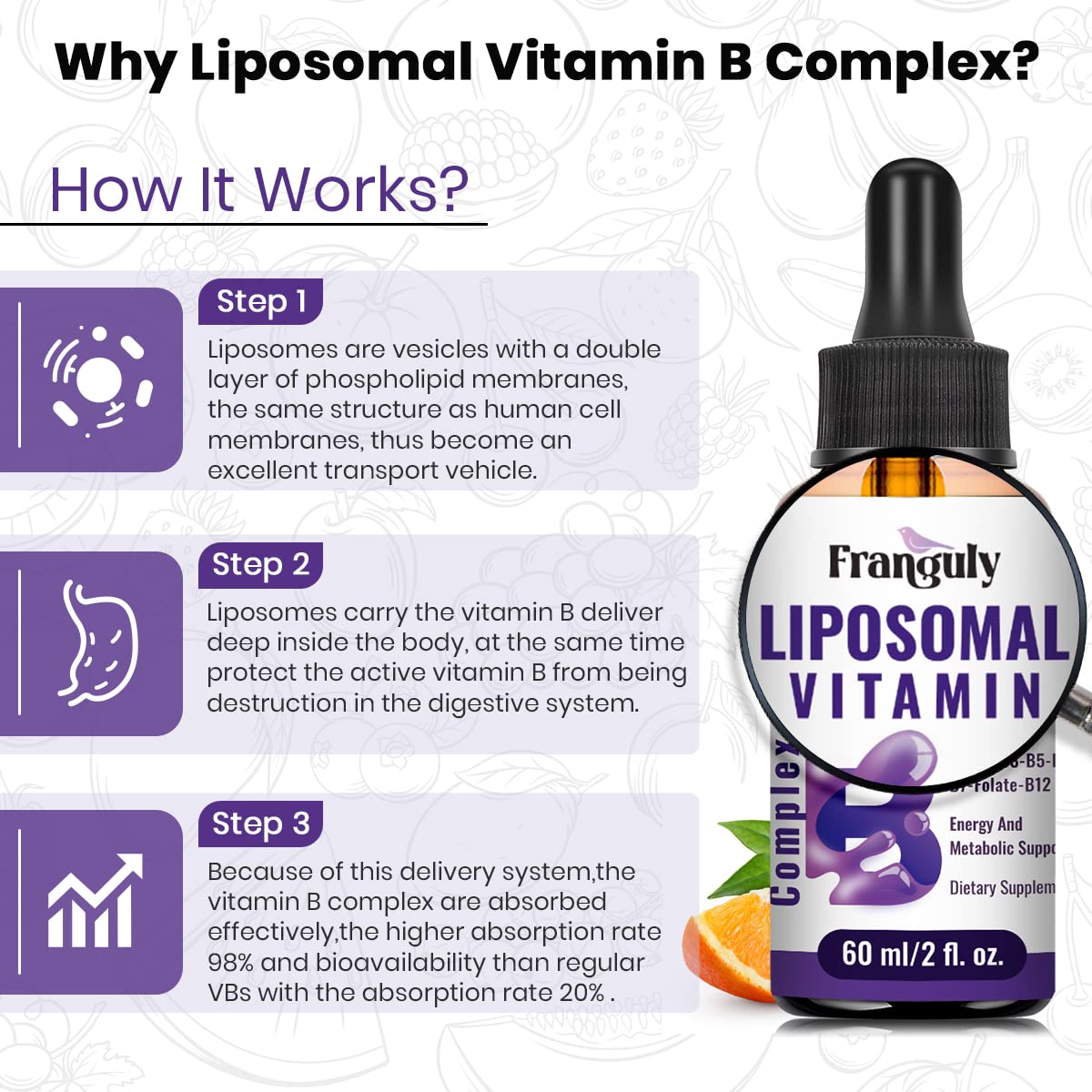 Franguly liposomal B complex liquid product in lifestyle setting suggesting daily routine.