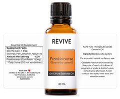 Close-up of Revive Frankincense oil bottle 30mL