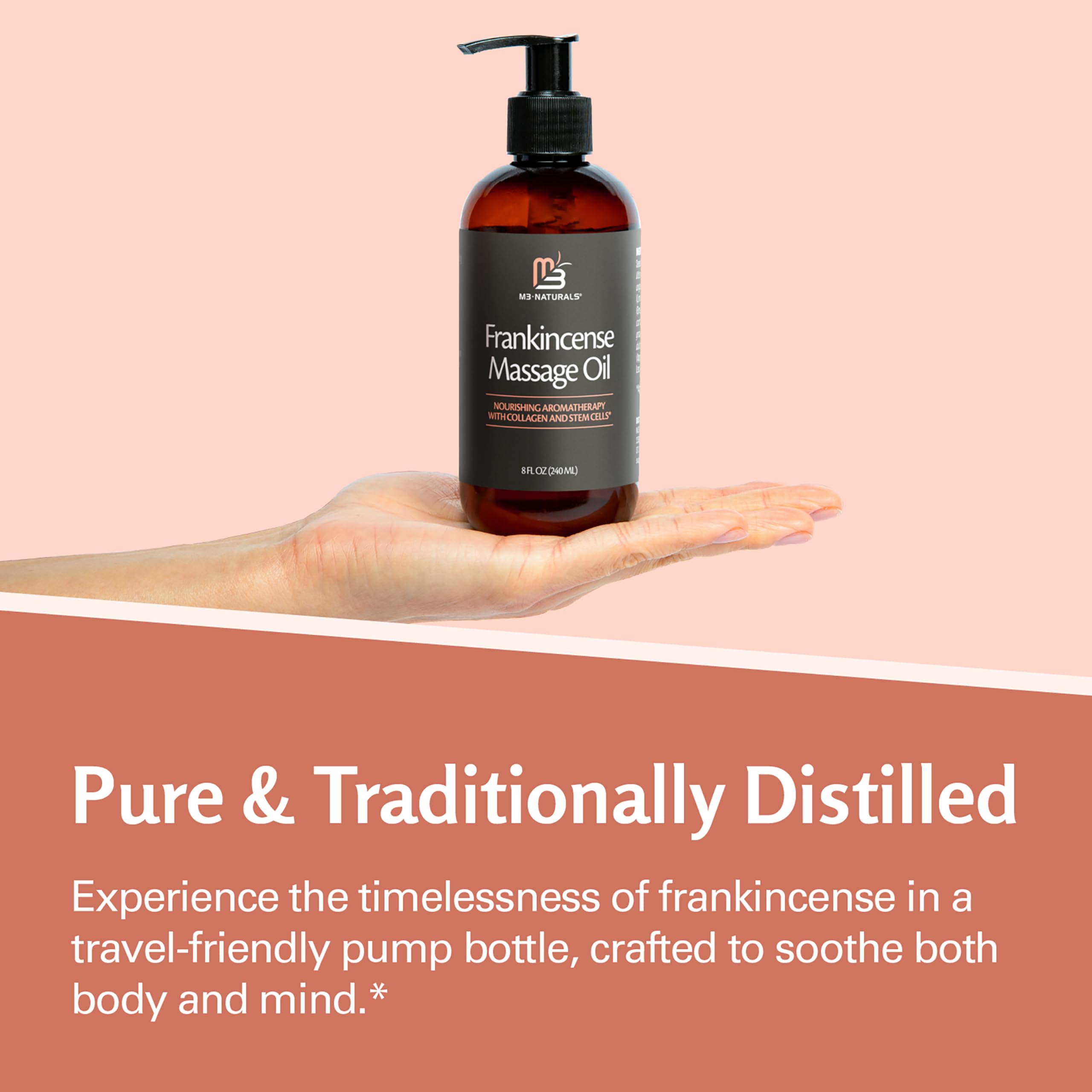 Elegant packaging of M3 Naturals Frankincense essential massage oil