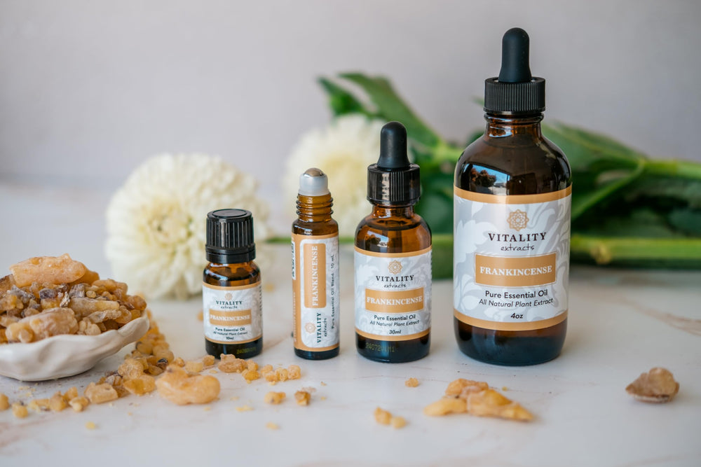 Aromatic steam distilled Frankincense essential oil in roll-on