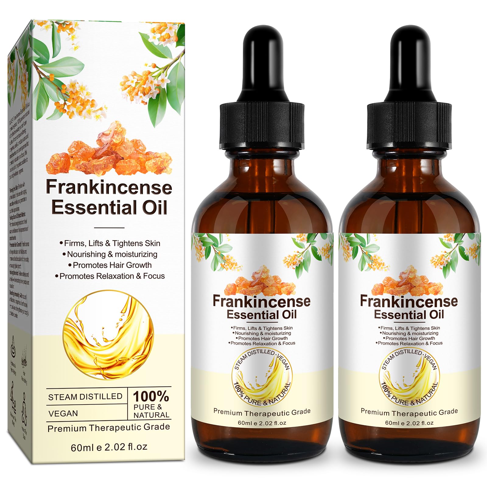 Two 60 ml bottles of frankincense essential oil (2-pack)