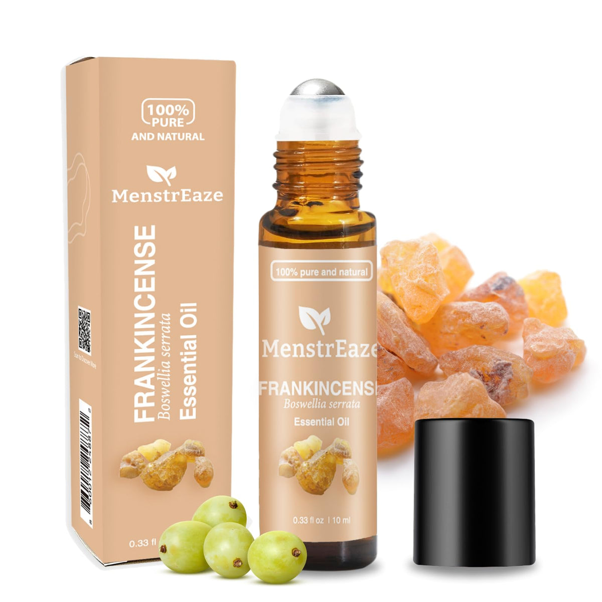 Front view of Frankincense & Grapeseed Essential Oil Roll-On bottle