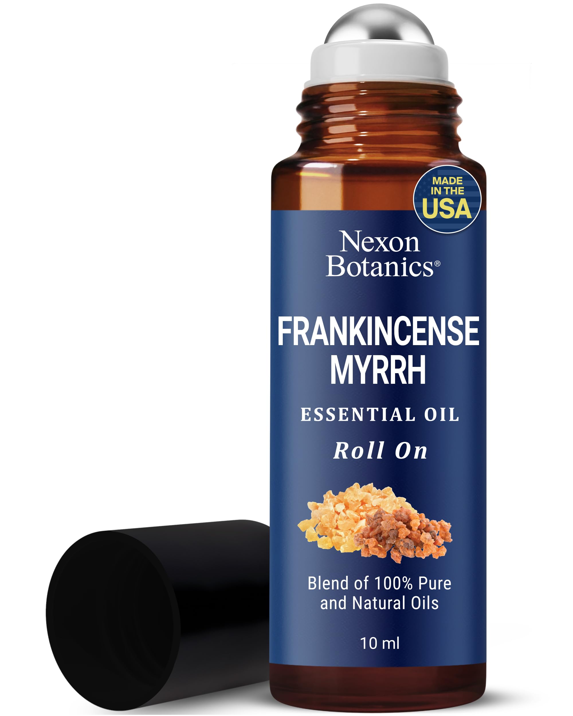 Front view of Frankincense & Myrrh essential oil roll-on 10ml