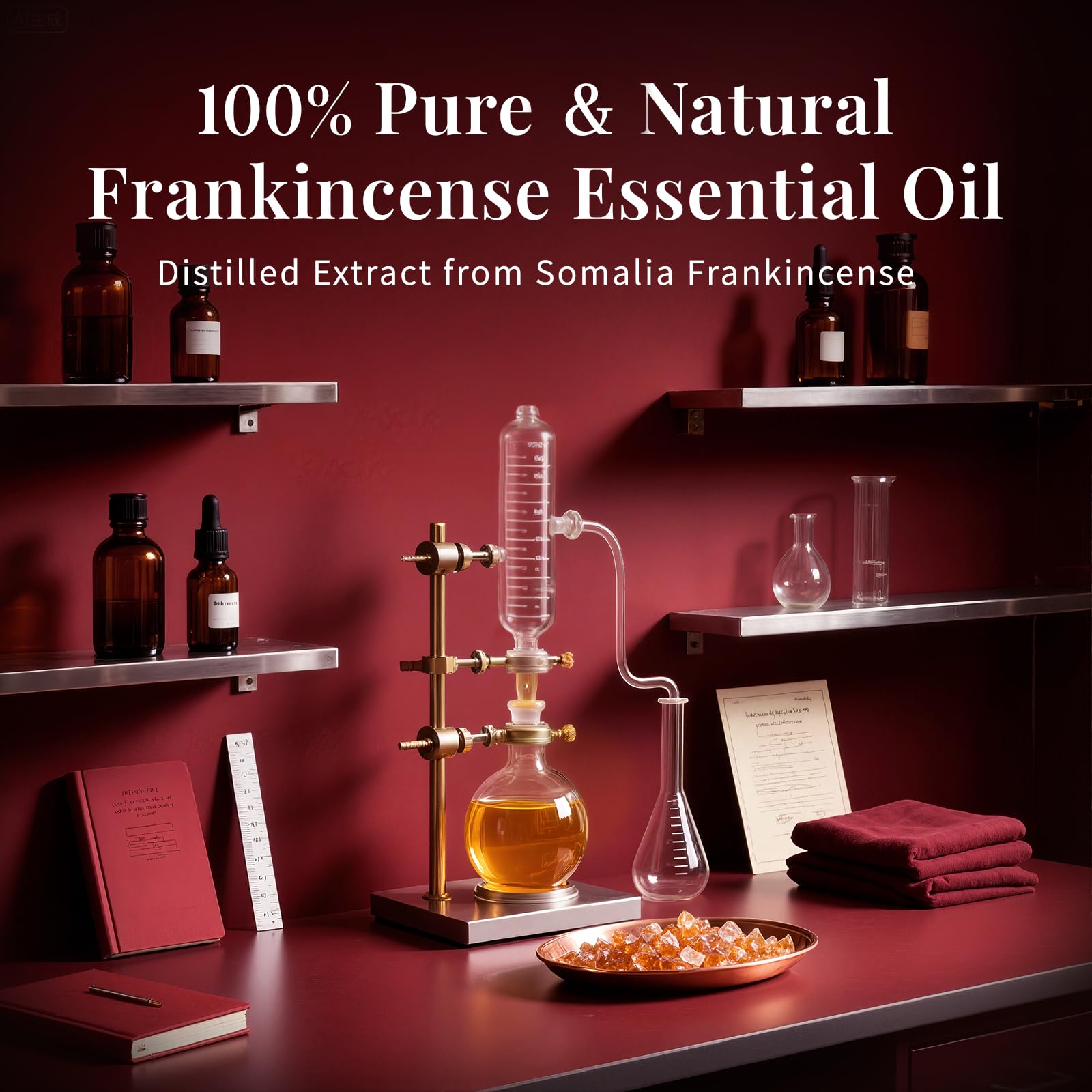 Amber glass bottle with glass dropper for frankincense oil