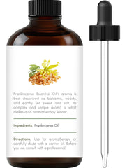 Amber glass bottle of frankincense essential oil with dropper