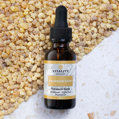 Frankincense essential oil placed on yoga mat