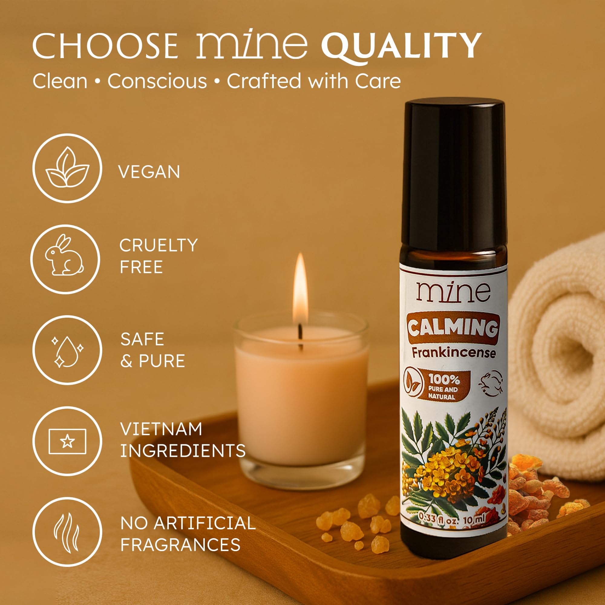 Roll-on applied to skin for calming relief