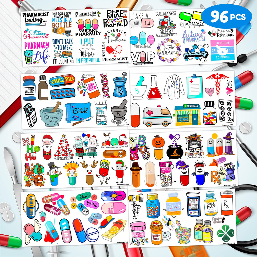 Frawharmone capsules tattoos with capsule icons suit science parties and gift bags.