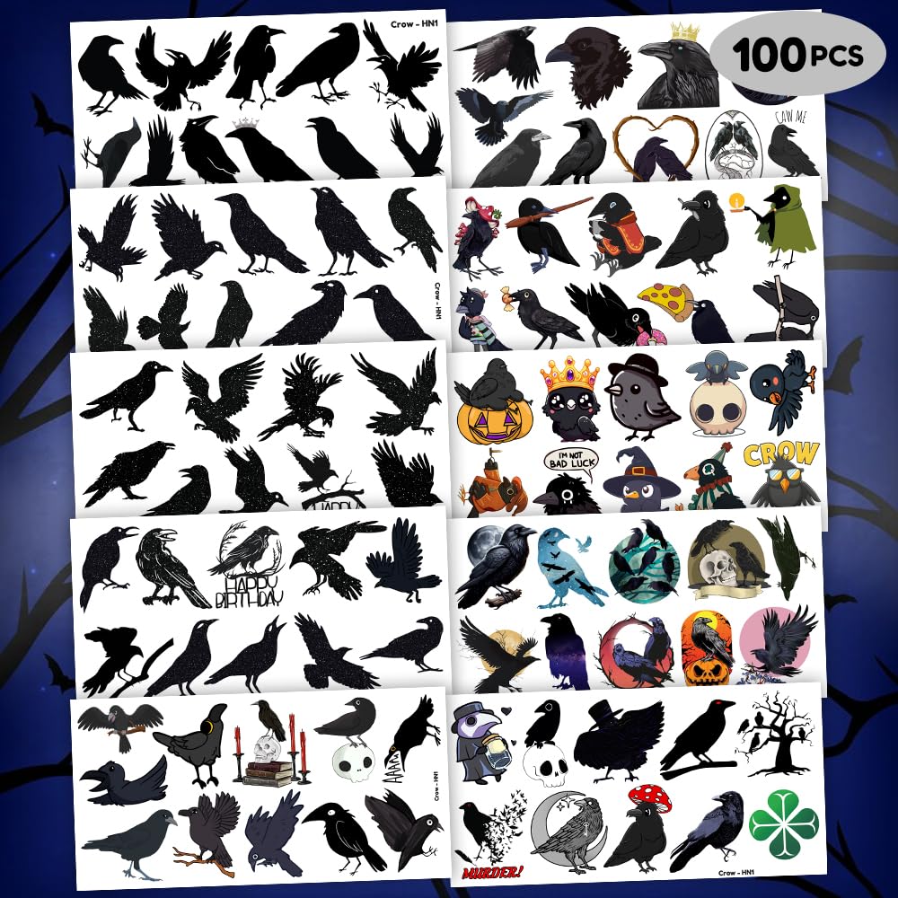 Frawharmone crow tattoo sheet 03, waterproof temporary body art.