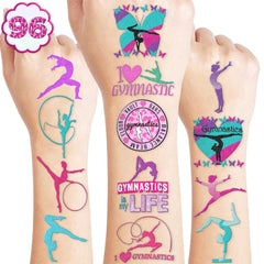 Frawharmone gymnastics tattoos sheets collection showing bright designs for party decor