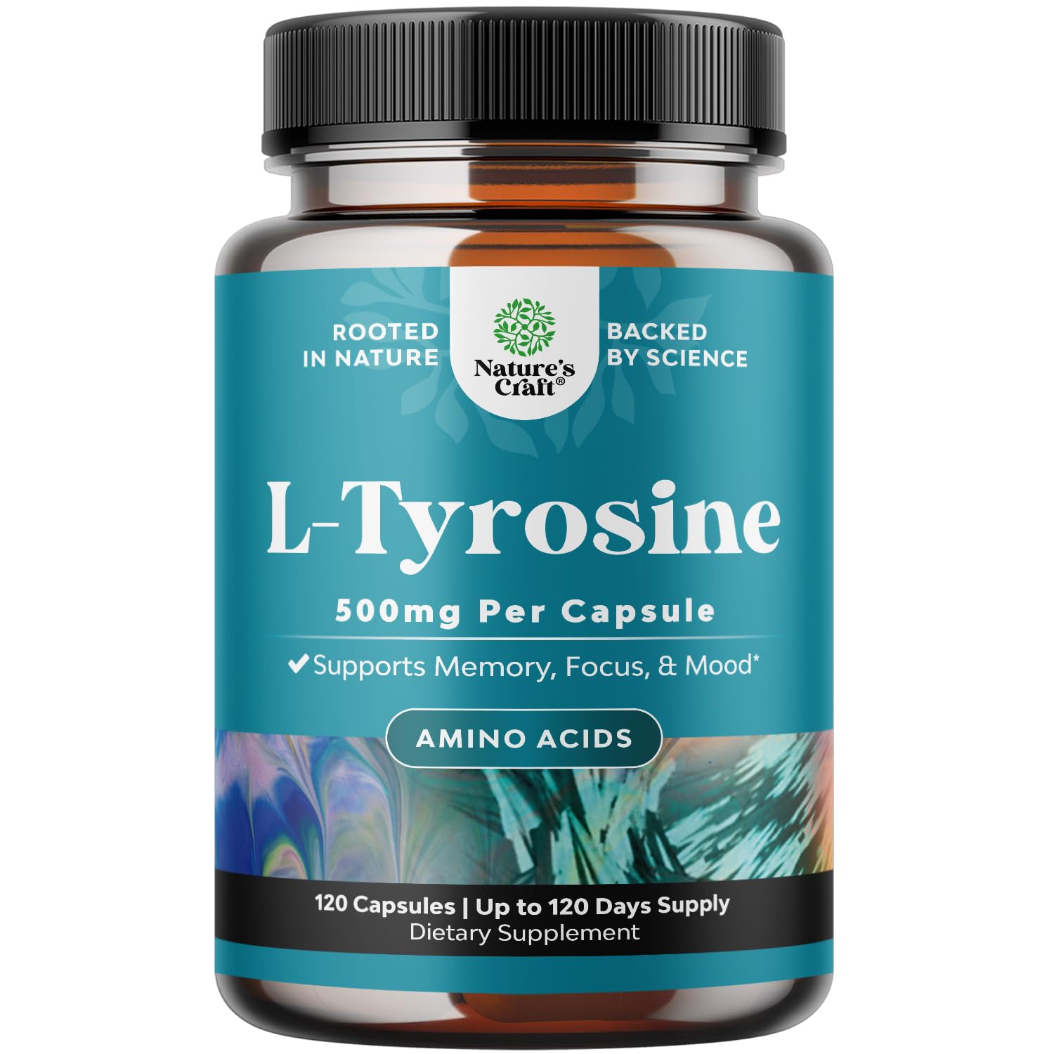 Free-form L-Tyrosine 500mg capsules bottle front view