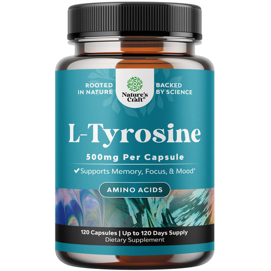 Free-form L-Tyrosine 500mg capsules bottle front view