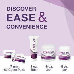 8 oz jar of Free-Up massage cream on a clean surface
