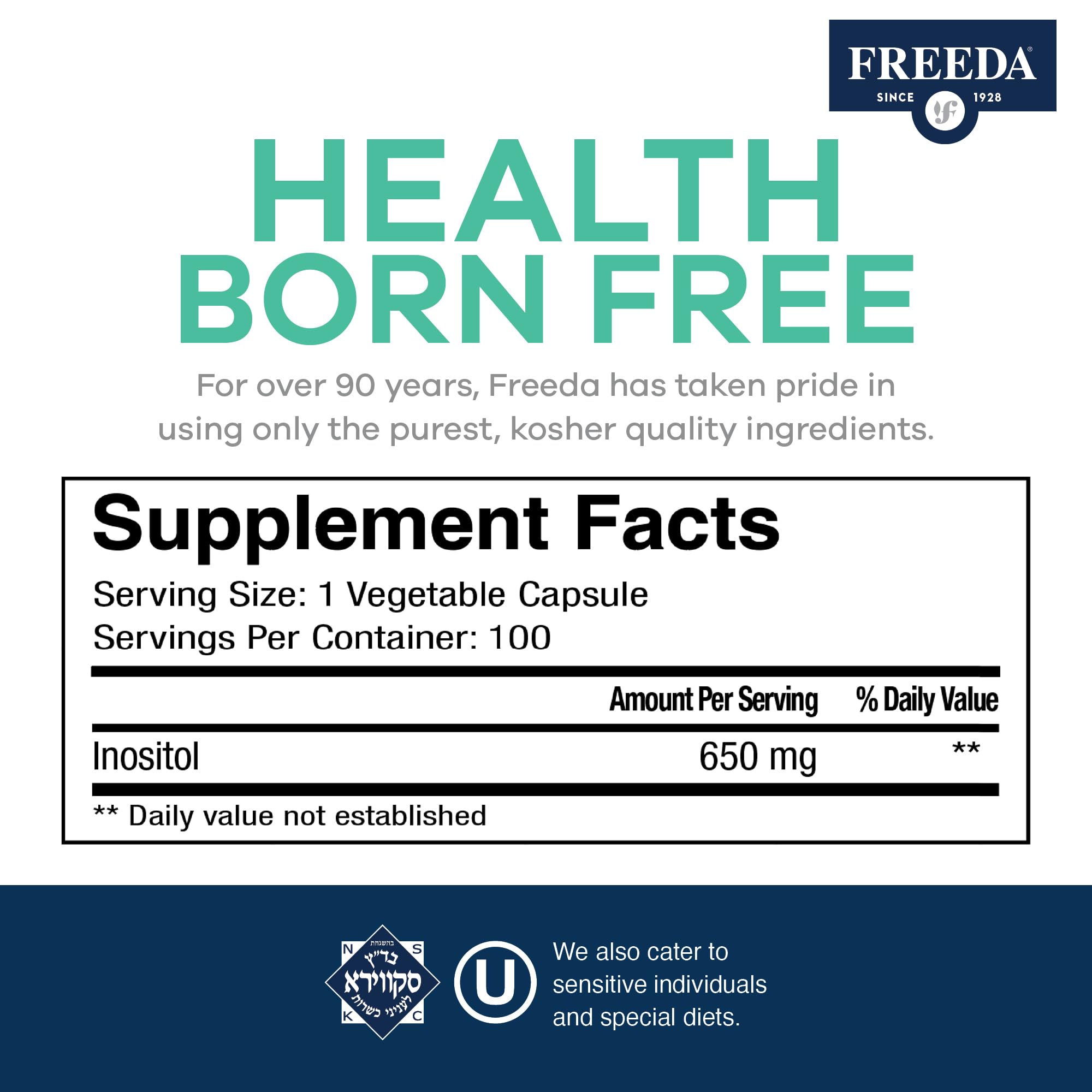 Supplement facts and ingredients for FREEDA Inositol