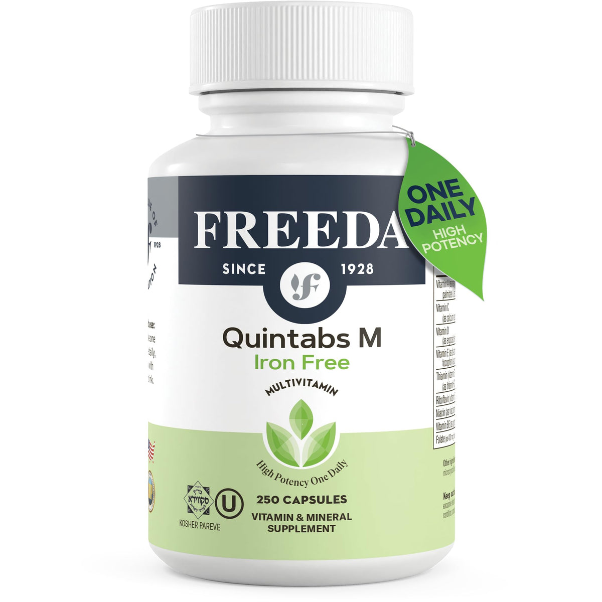 Freeda Iron-Free Daily Multivitamin bottle with 250 capsules front view