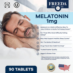 Back view of FREEDA Melatonin bottle with ingredients panel
