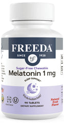 Front view of FREEDA Melatonin 1 mg sugar-free chewables bottle