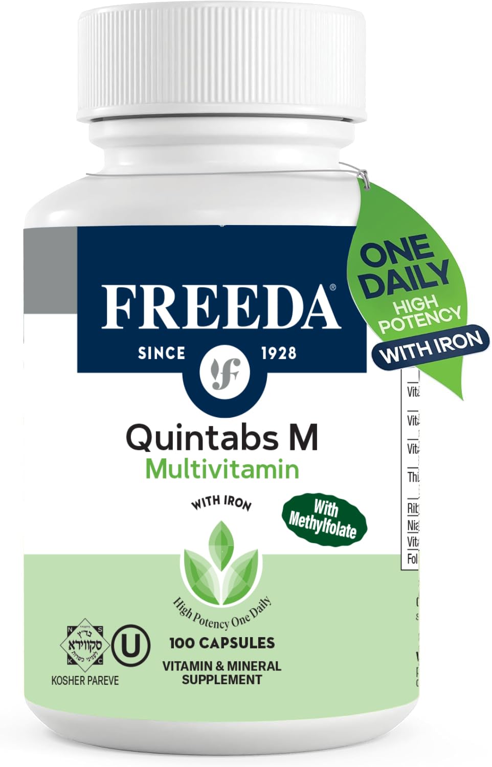 FREEDA Quintabs-M with Iron bottle and label