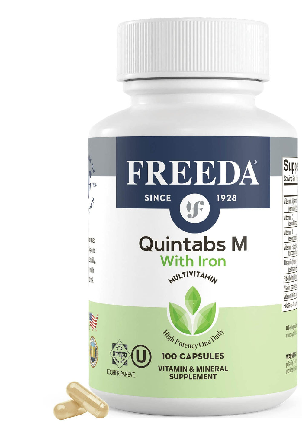 FREEDA Quintabs-M with Iron box and bottle packaging