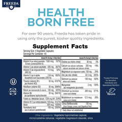 Close-up of ingredients and nutrient panel for Freeda SCD Multivitamin