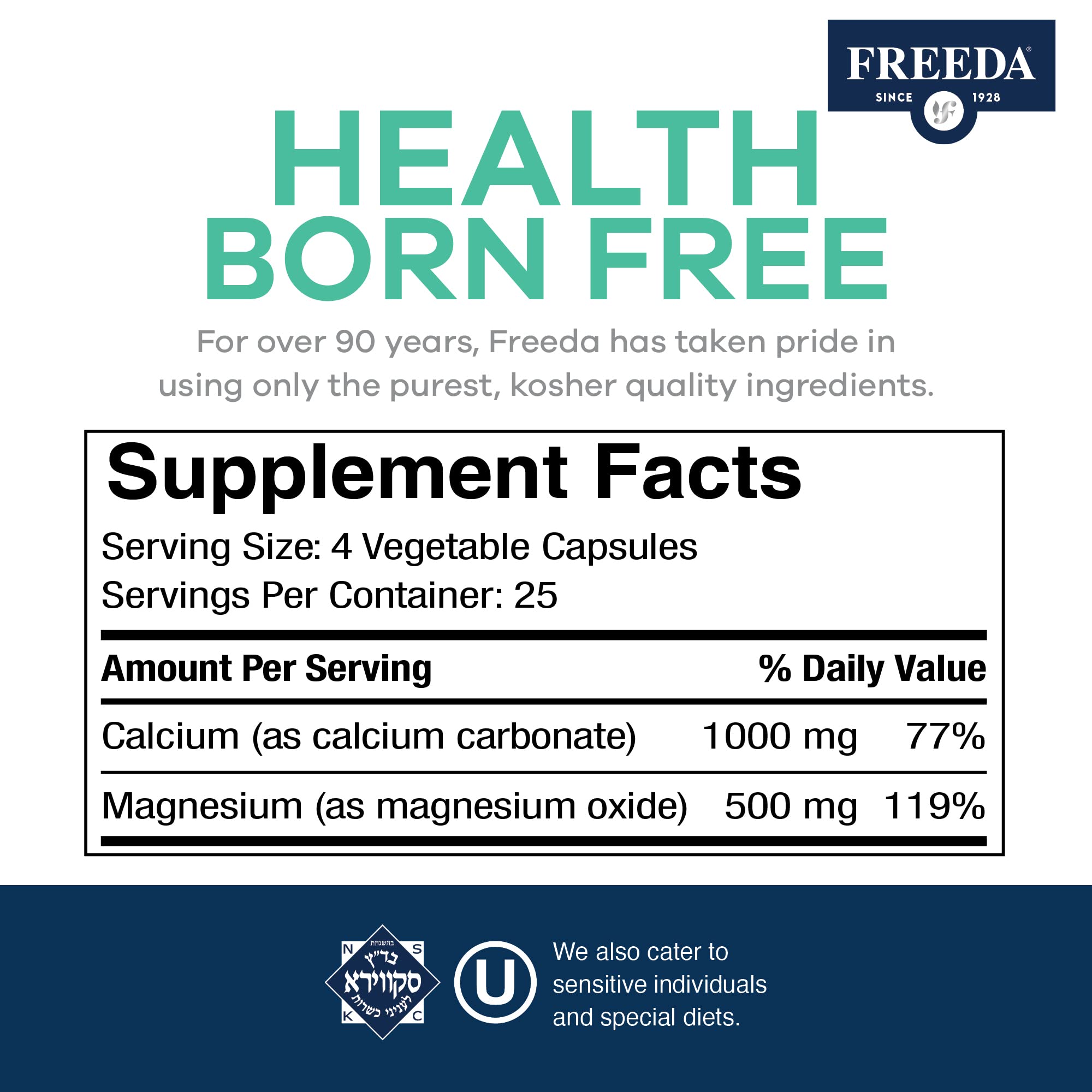 Front packaging of Freeda Super Cal/Mag showing 250 capsules