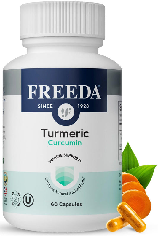 FREEDA Turmeric Curcumin bottle with 60 capsules and label