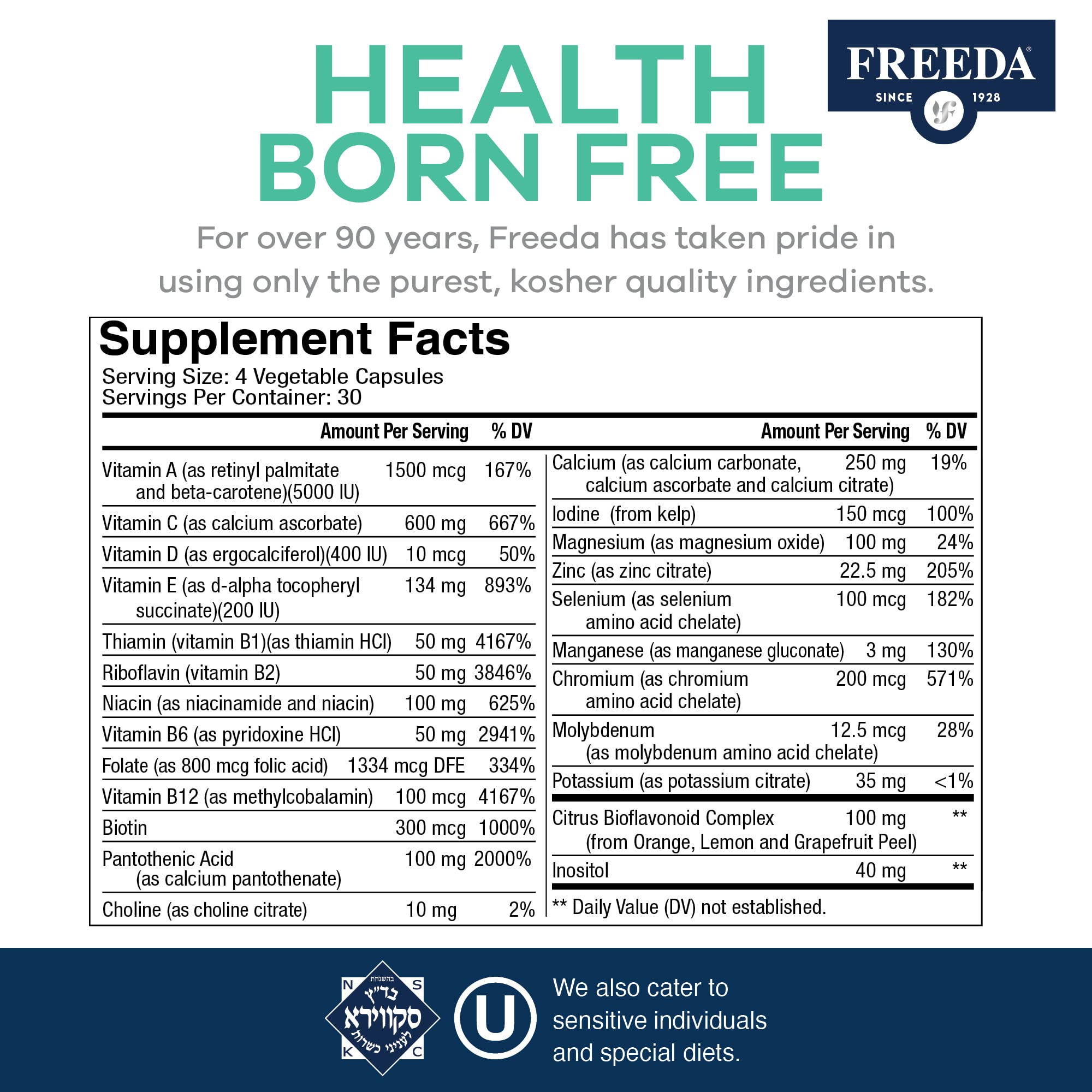 Kosher Certified seal on FREEDA label