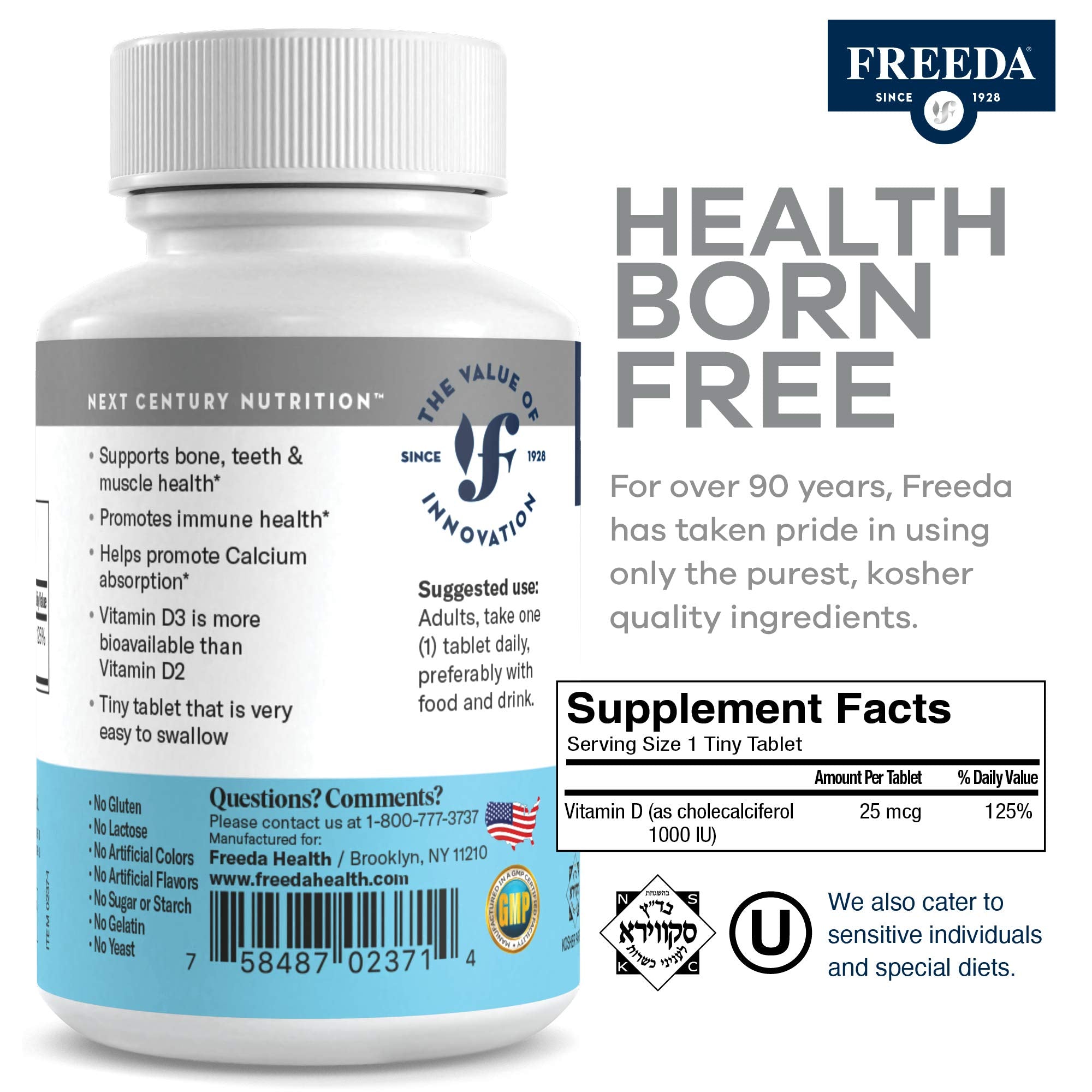 FREEDA Vitamin D3-1000 IU product label close-up