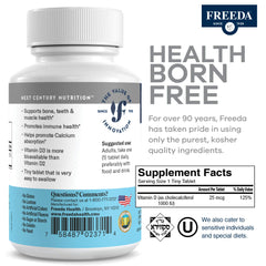 FREEDA Vitamin D3-1000 IU product label close-up