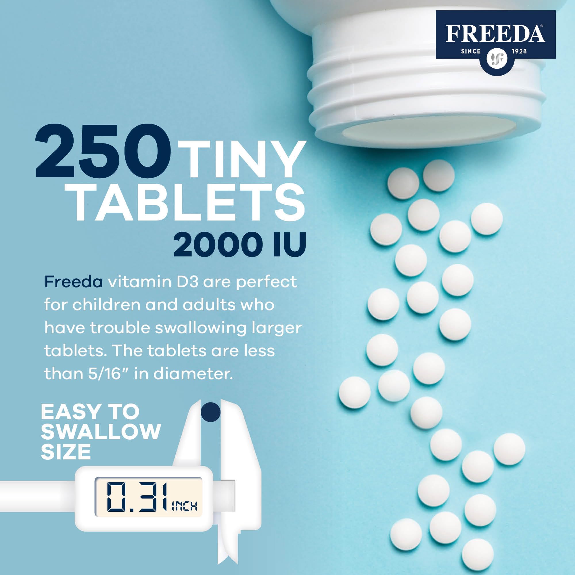 Freeda Vitamin D3-2000 IU tablets close-up