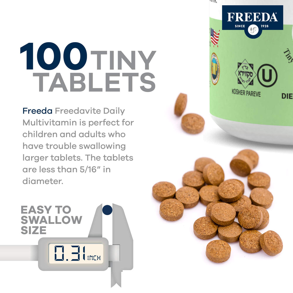 Close-up of Freedavite Tiny Tablet tablets