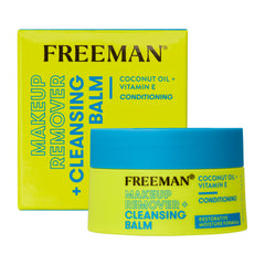 Freeman Makeup Remover + Cleansing Balm jar shows creamy texture for gentle makeup removal.
