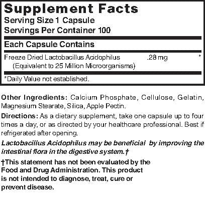 Gluten-free probiotic supplement bottle - 100 capsules