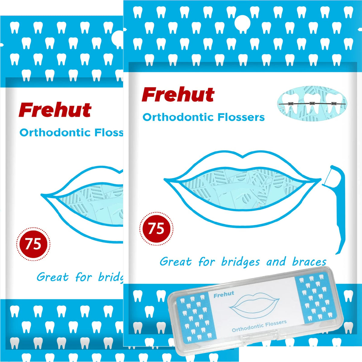 Frehut orthodontic flossers for braces with compact travel case
