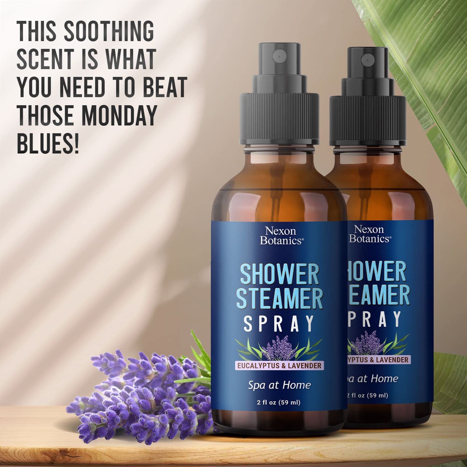 Fresh air shower spray showing mist and bottle