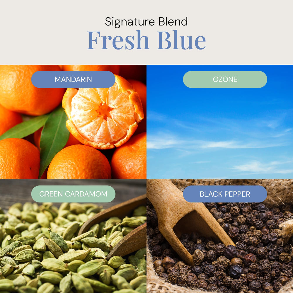 Diffuser device diffusing Fresh Blue Aroma Oil fragrance