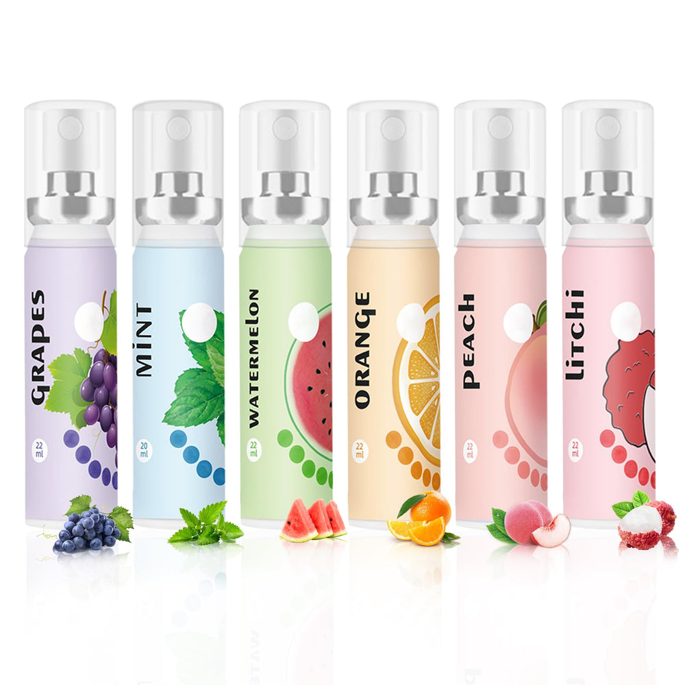 Six-fruit flavour Fresh Breath Spray Set: mint, peach, orange, watermelon, grape and lychee