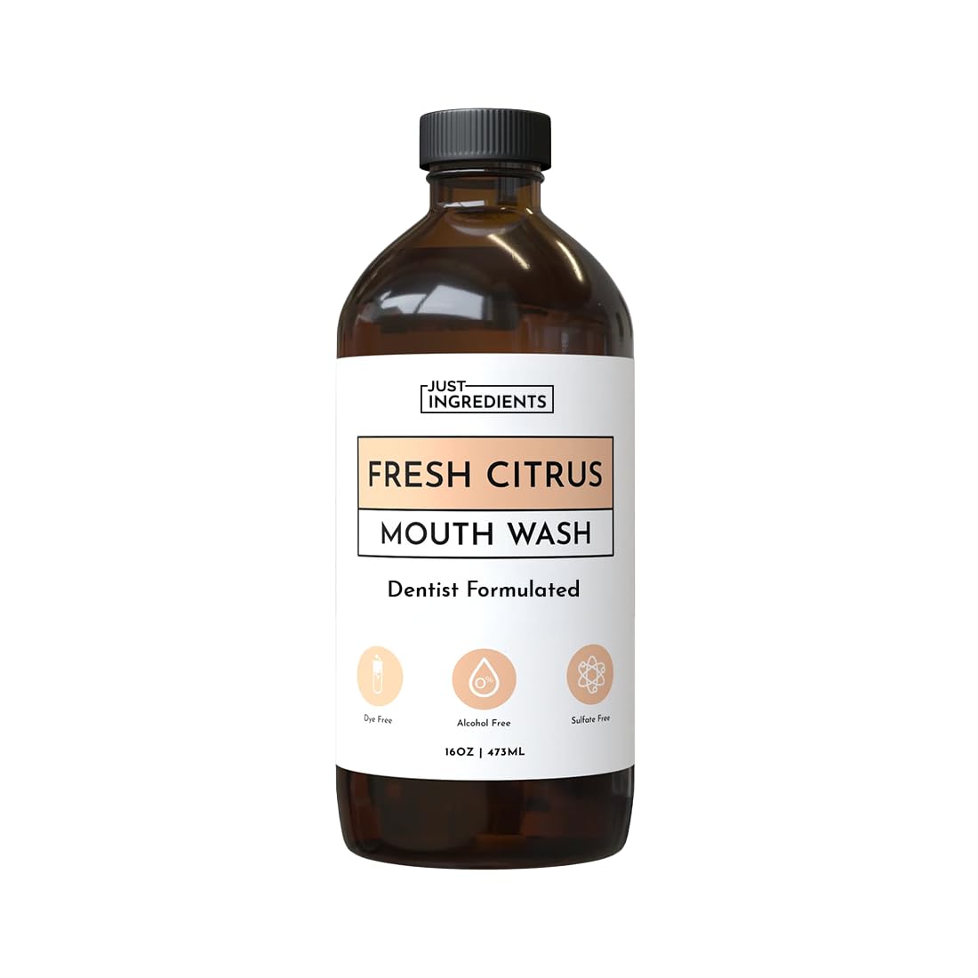 Bottle of Fresh Citrus Remineralizing Mouthwash with citrus flavor label
