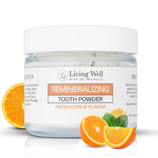 Front of Fresh Citrus Remineralizing Tooth Powder packaging