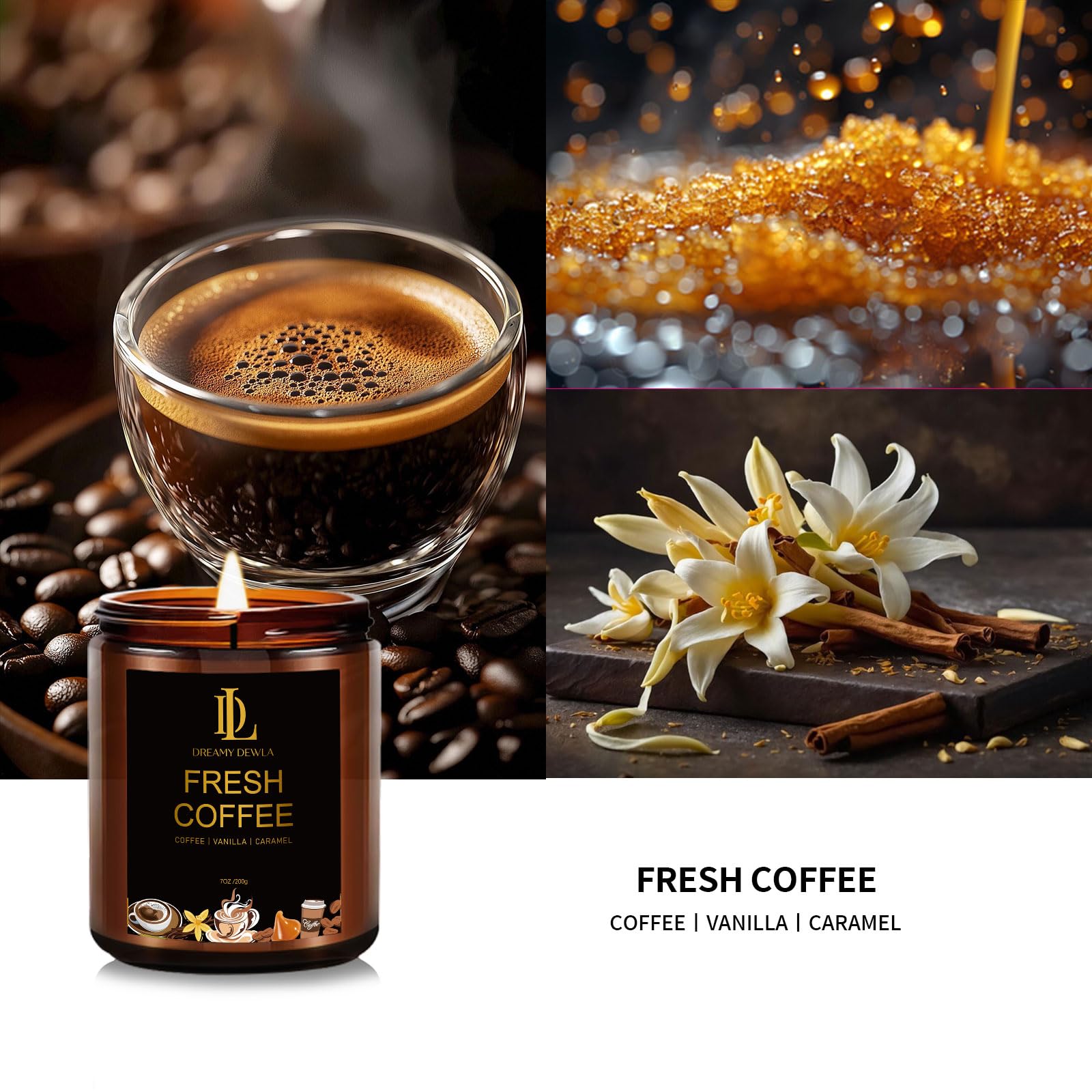 Close-up of coffee-scented wax and cotton wick