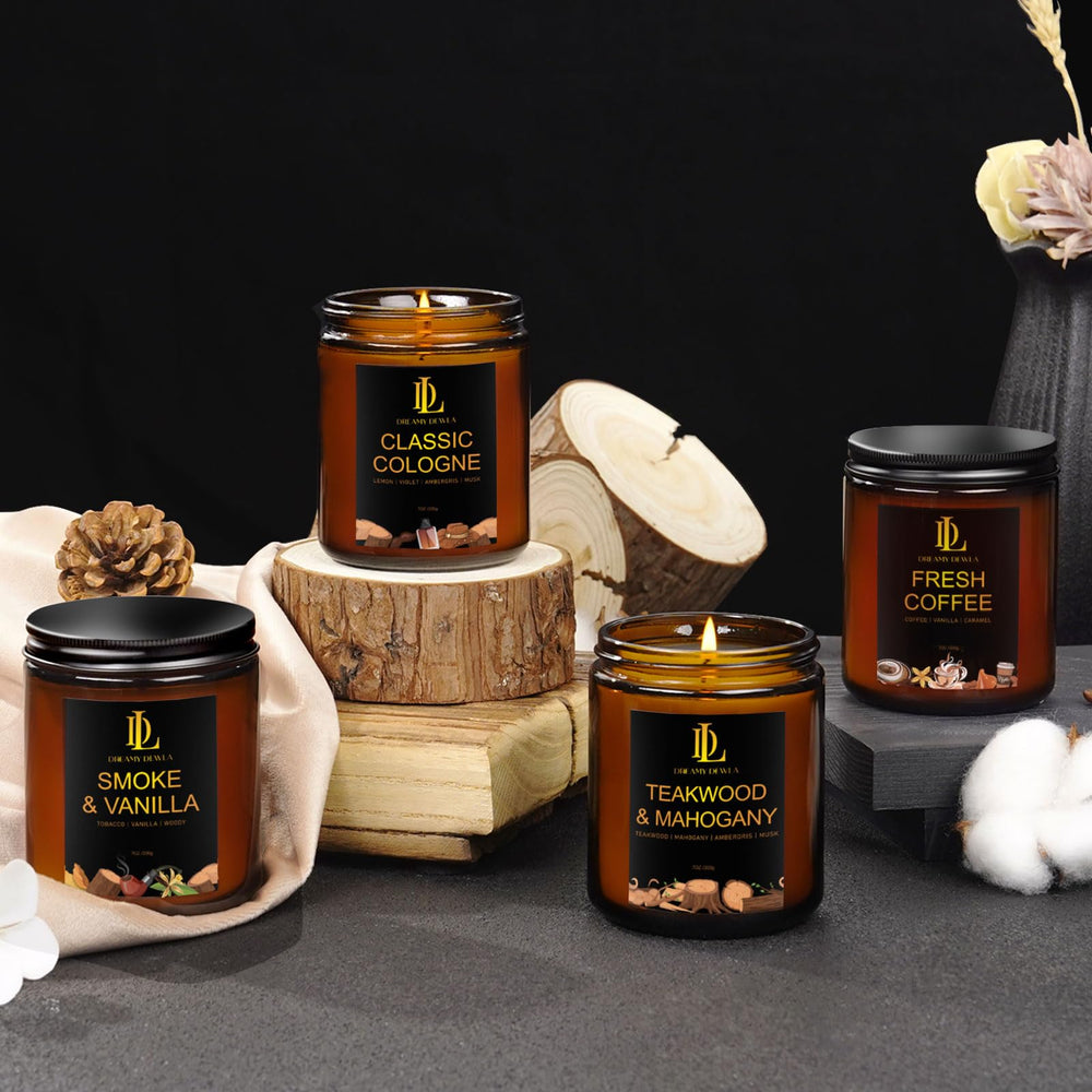 Coffee beans with a lit Fresh Coffee Candle for cozy ambiance