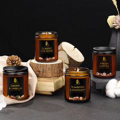 Coffee beans with a lit Fresh Coffee Candle for cozy ambiance